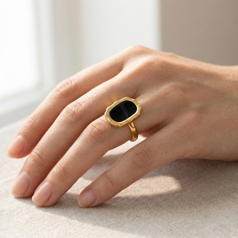 Black Onyx Gold Ring