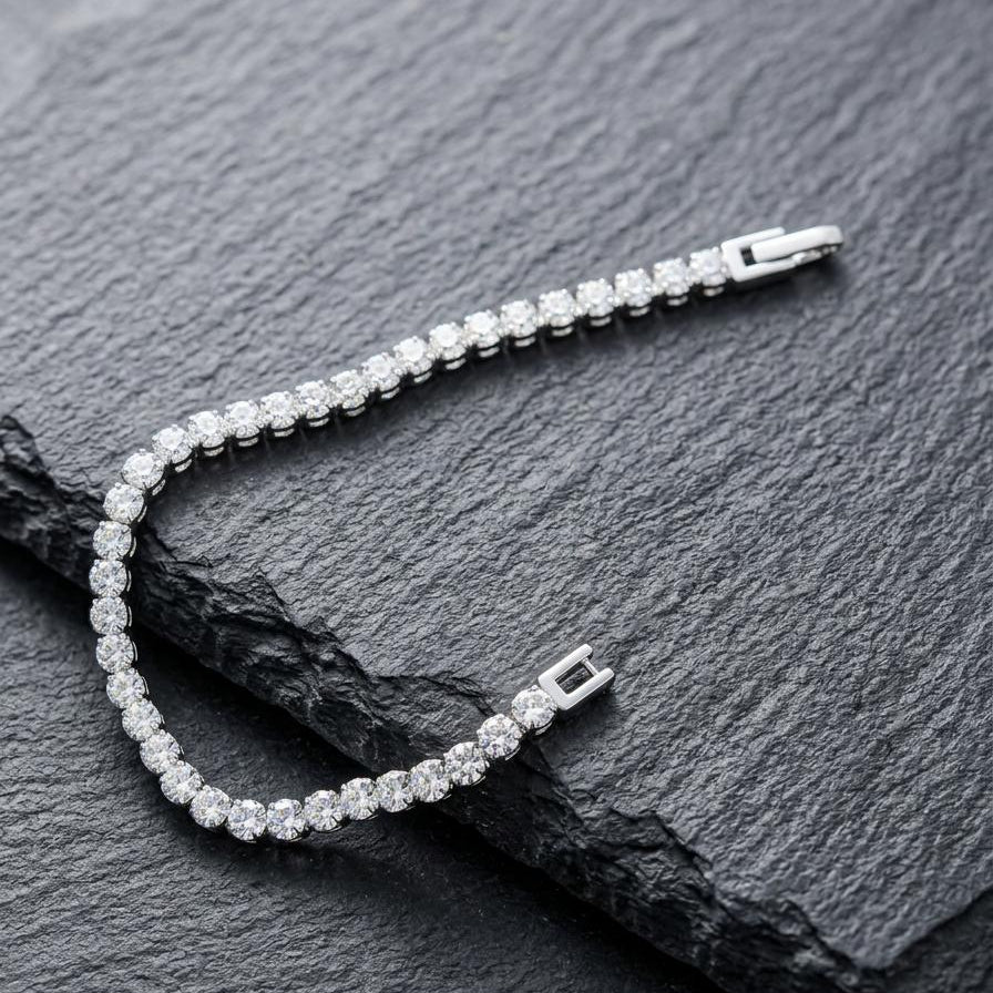 Diamond bracelet on a dark stone surface
